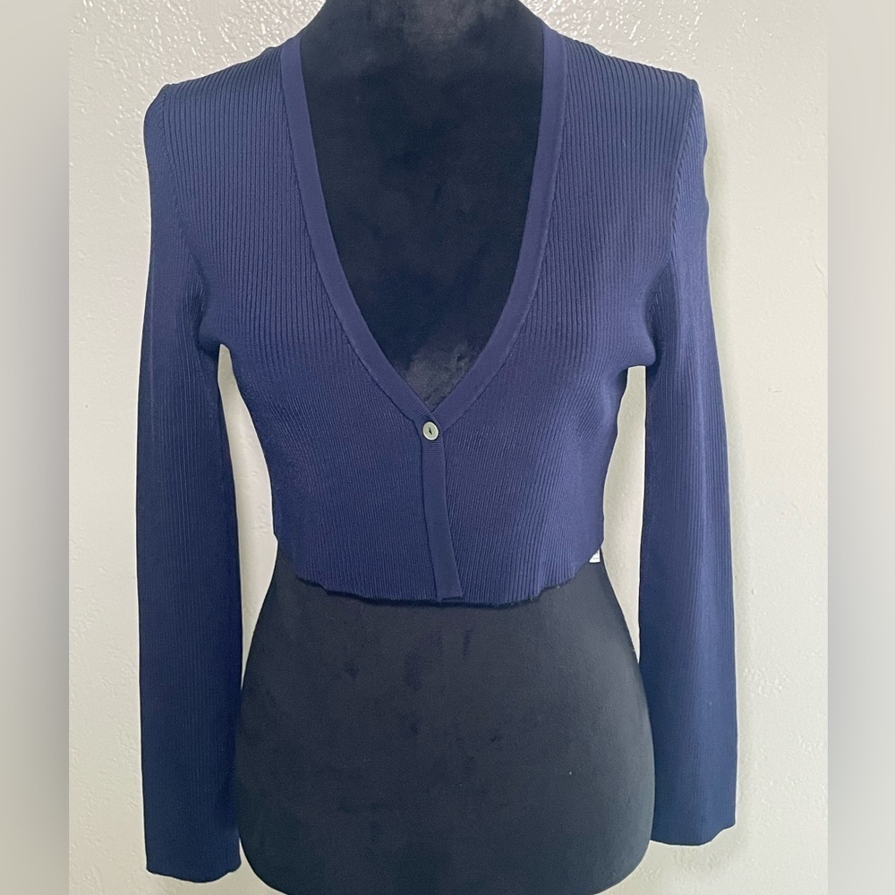 Zara Navy Blue Ribbed Cardigan
